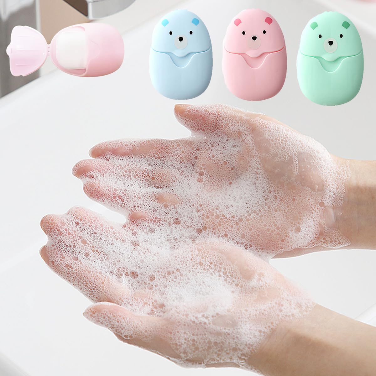 6 Pezzi 300 Fogli di Sapone da Viaggio, Sapone in Fogli Fogli di Sapone di Carta Portatile Monouso con Scatola per Viaggio Escursionismo Campeggio