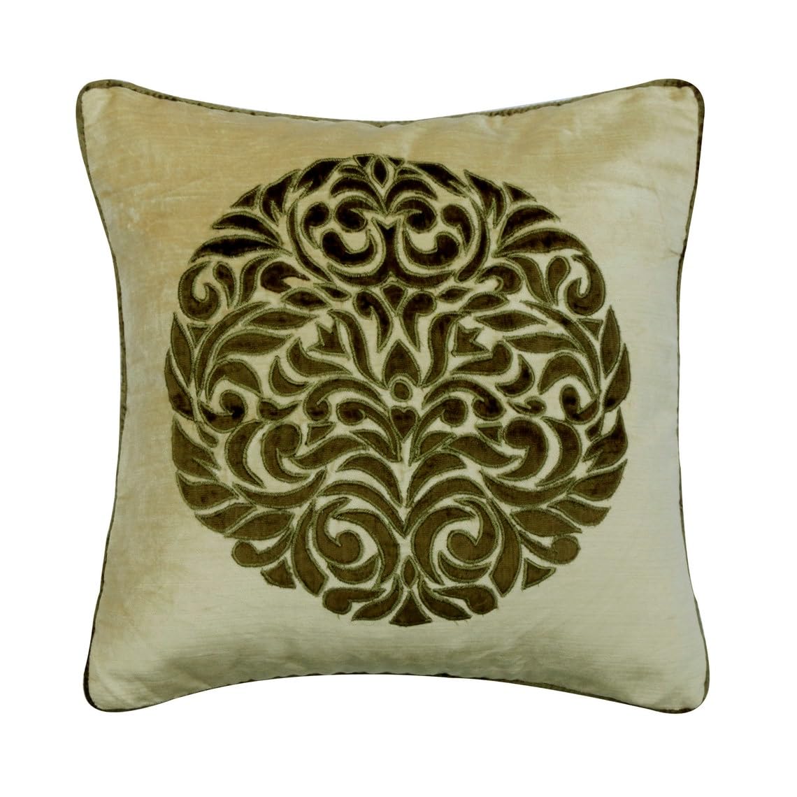 The HomeCentric Decorative Green 24"x24" (Pack of 2, 60x60 cm (24"x24") Throw Cushion Cover For Sofa, Velvet Applique Cushioncase With Zipper, Floral Pattern Contemporary Style - Olive Scent — image 1