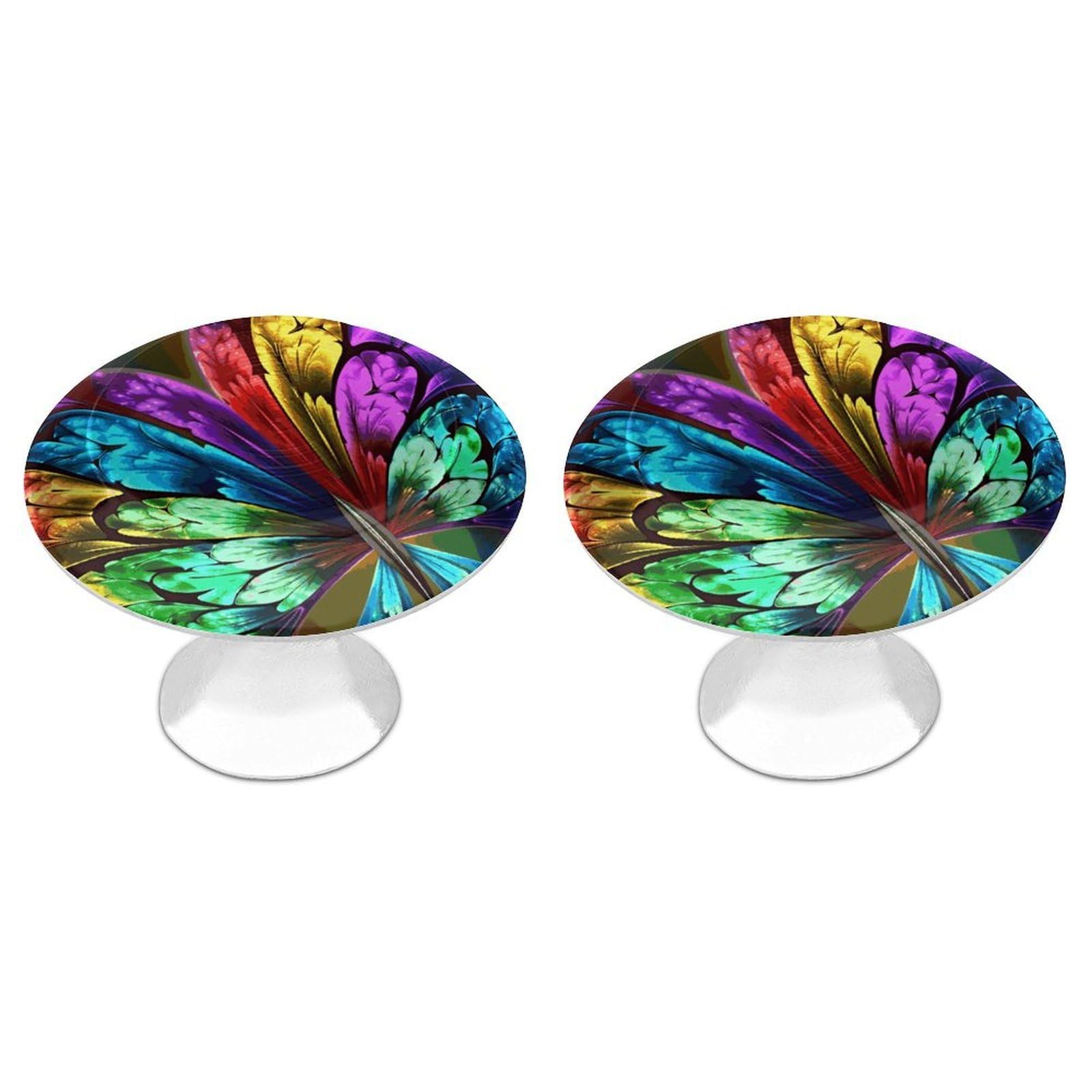 FekiLoot Rainbow Butterfly Cabinet Knobs Personality Stainless Steel Round Drawer Handles Circle Modern Cabinet Handles Drawer Knobs for Kitchen Dresser Bathroom Cupboard Furniture