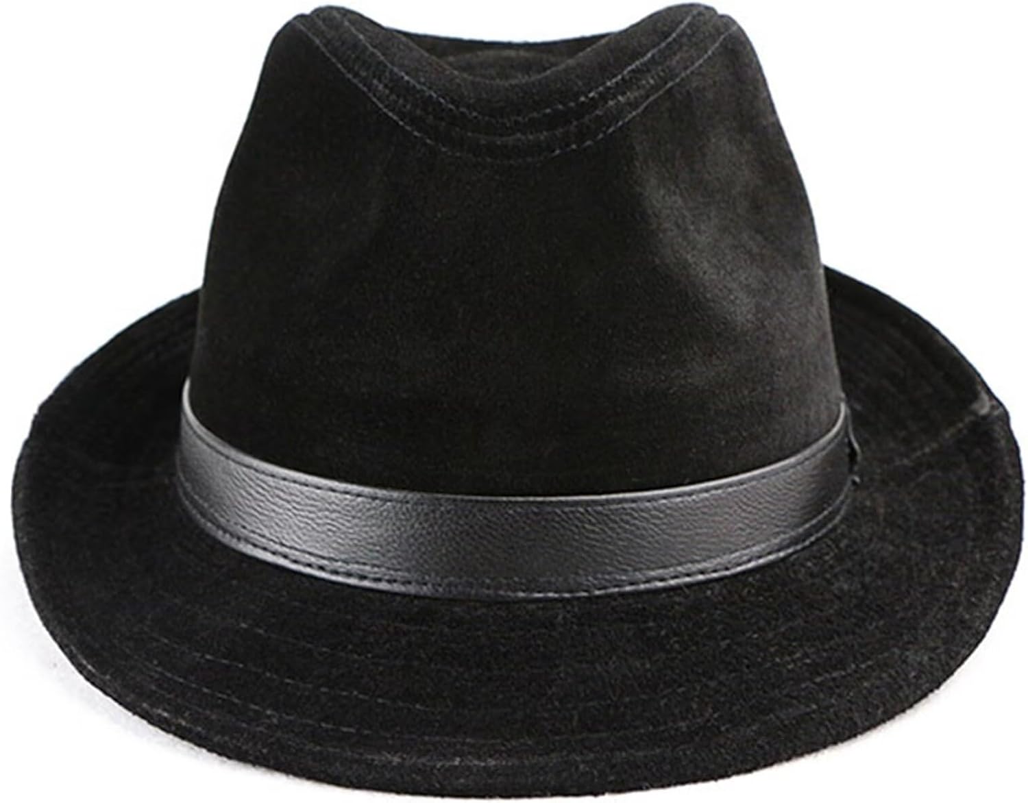 HNVAVQ Mens Leather Trilby Hat Fedora Panama Hat Short Brim Gangster Jazz Cap Unisex
