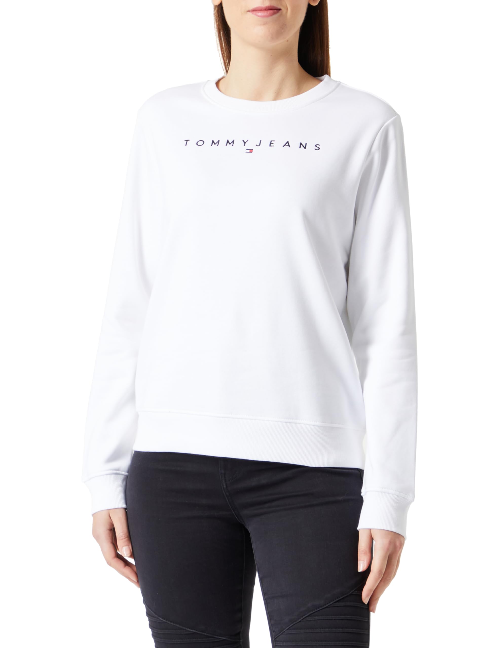 Tommy Jeans Women's Tjw Reg Linear Crew Ext Sweatshirts, White, XL