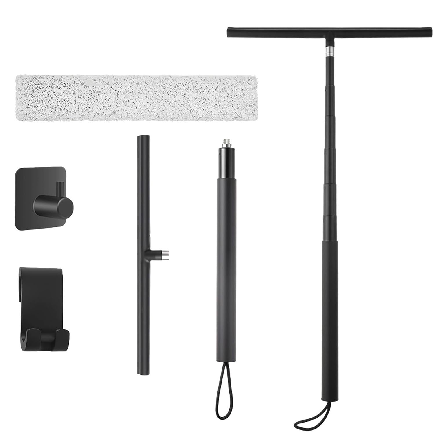 Limpiacristales 2 en 1 – 32 cm de ancho para ventanas, azulejos, espejos y suelos, con borde de silicona, paño de microfibra y mango antideslizante, extensible hasta 140 cm