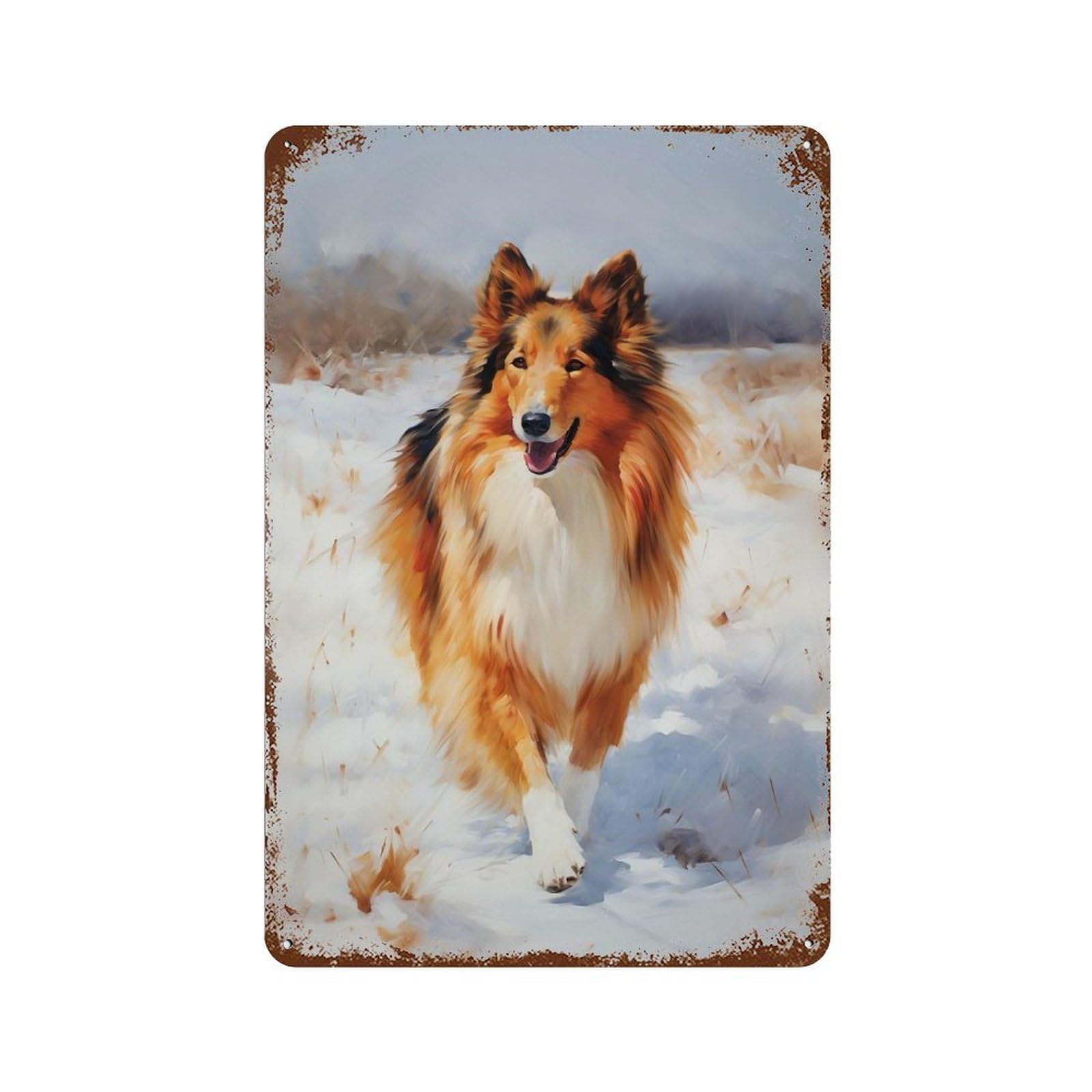 Garage Style Collie Winter Portrait Distressed Metal Wall Sign 11.8"x7.9", Decorative Metal Wall Art for Bar And Workshop