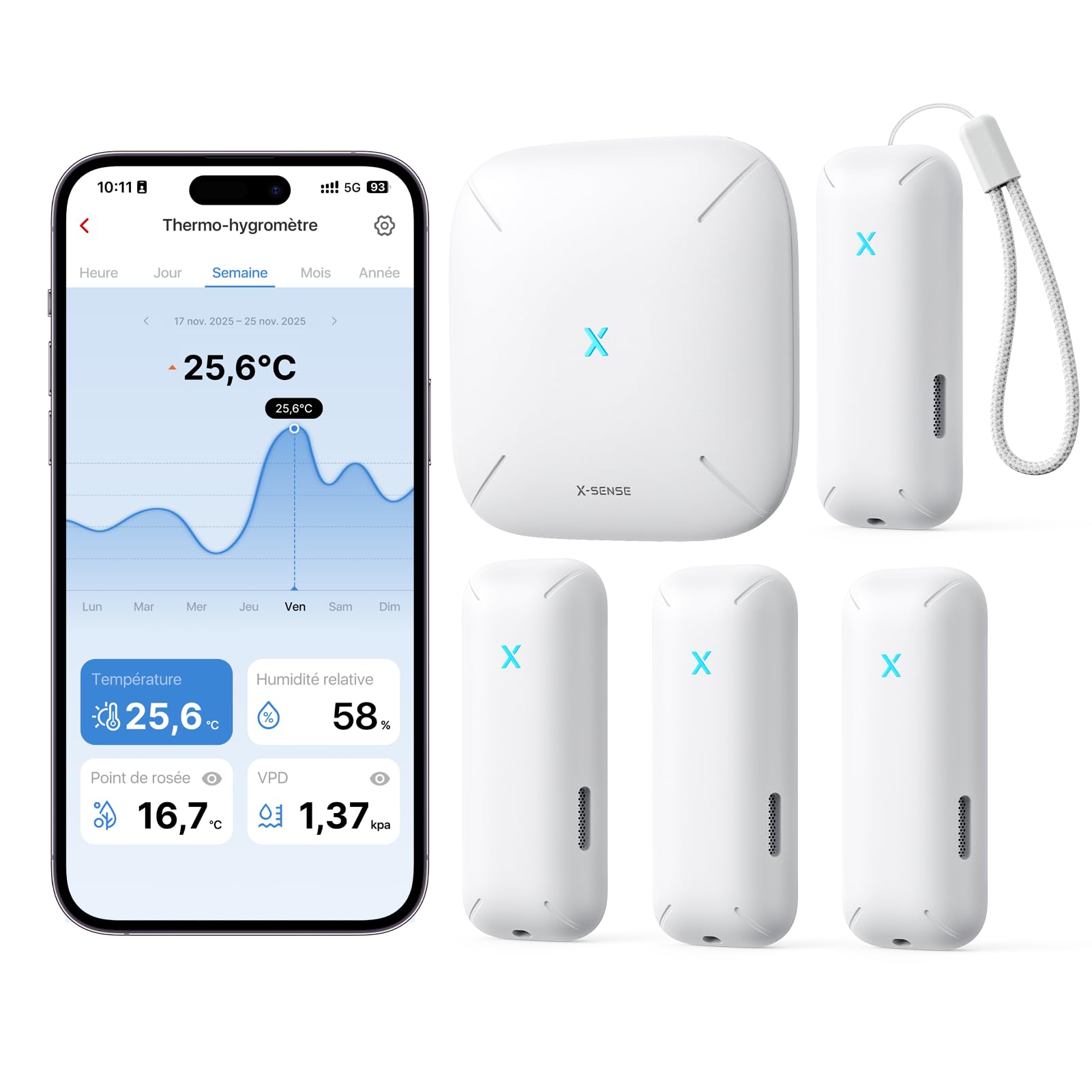 X-Sense WiFi Thermomètre Hygromètre Intérieur, Smart Moniteur de la Température et de l'Humidité avec Station de Base SBS50, Alertes sur l'App, Exportation Gratuite des Données Stockées, STH0B41