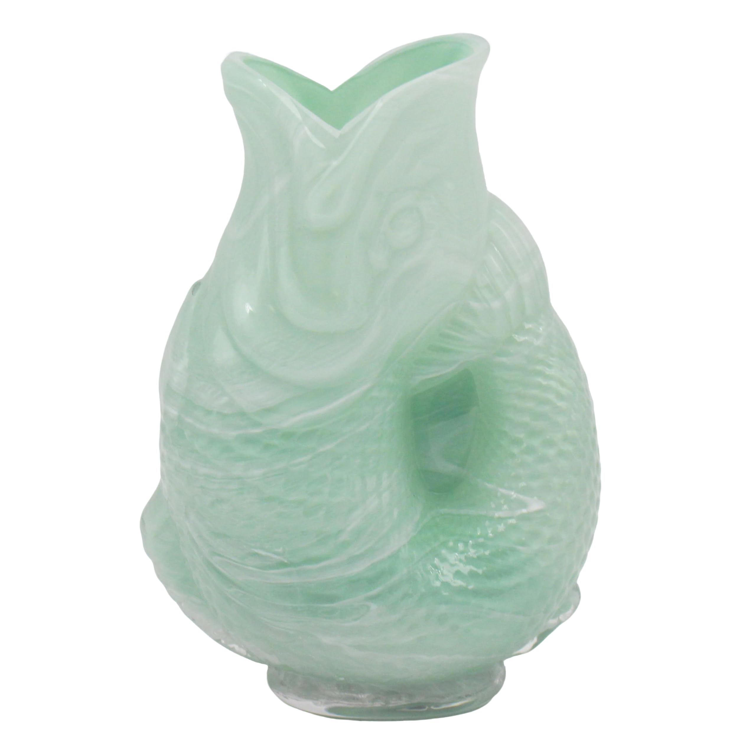 Glass Fish Flower Vase 24cm Tinted Green Home Decor Ornament Coastal Display