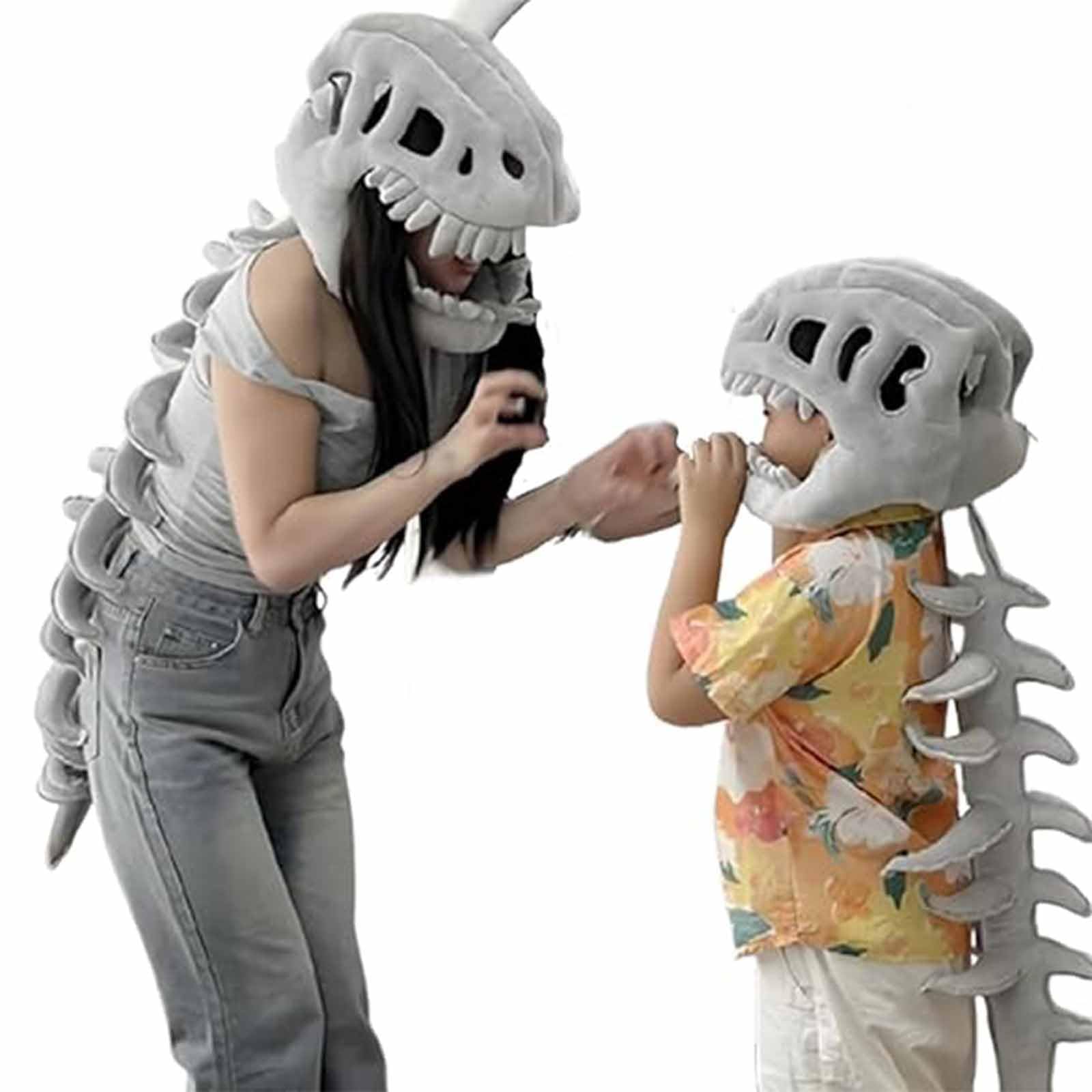 Spinosaurus Plush Dino Outfit, Dinosaur Costume-3D Skeleton Design, Halloween Realistic Dinosaur Skeleton Costume Set, Quick-Change, Machine Washable