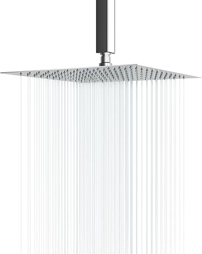 Miniatura 18 de Lordear Cabezal de ducha con filtro cuadrado de acero inoxidable de 12 pulgadas, cabezal de ducha de alta presión para agua dura, ducha de cascada