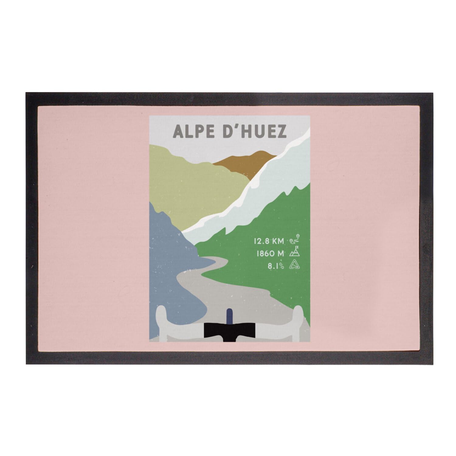 Paillasson vélo Alpe d'Huez 60x40cm rose pour entrée de maison