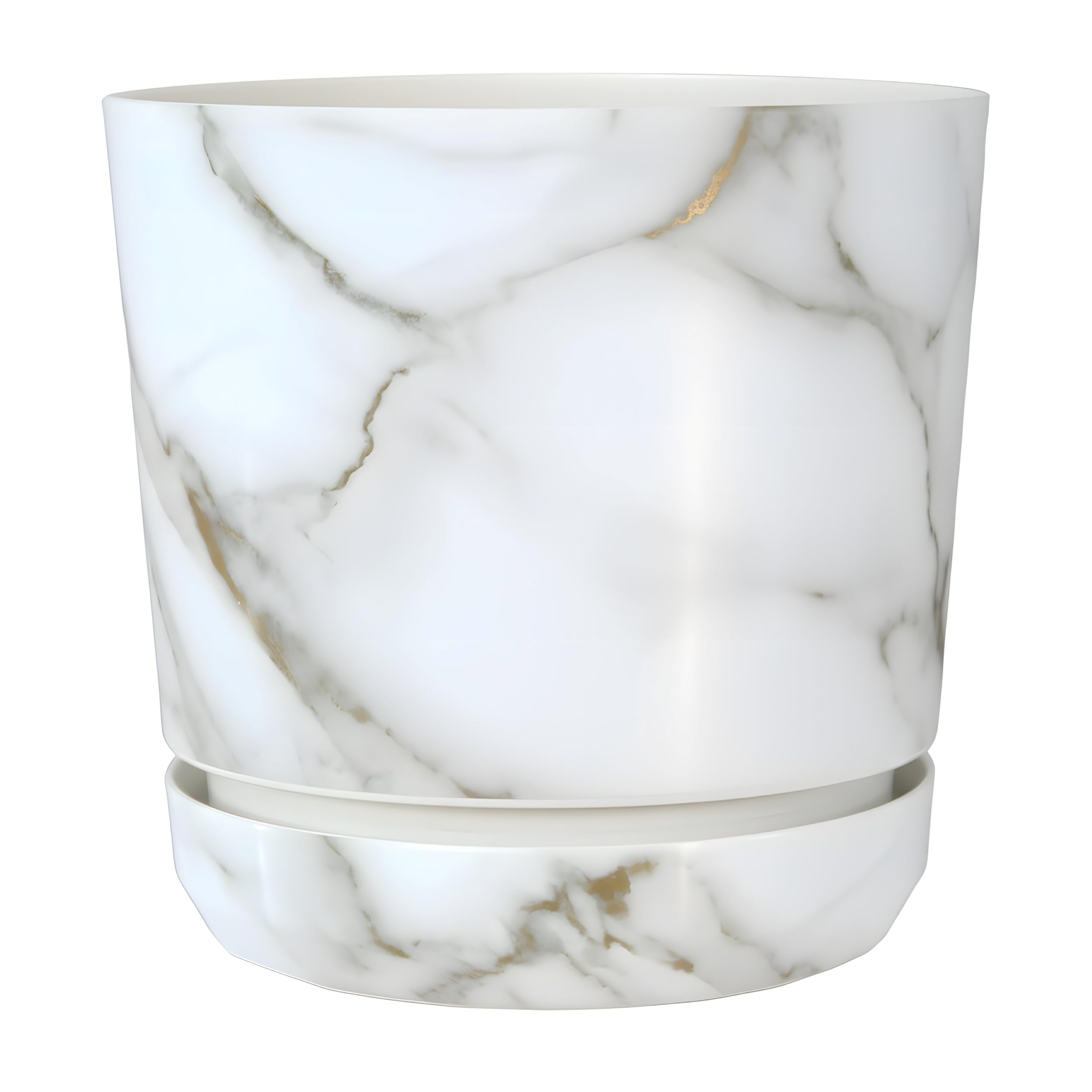 KORAD Marble Effect Medium Matt Plastic White Plant Pot + Saucer Tray for All Indoor House Plants - Flower Planter Available in 7 Sizes (White Marble, 18 cm - 7.1 inches)