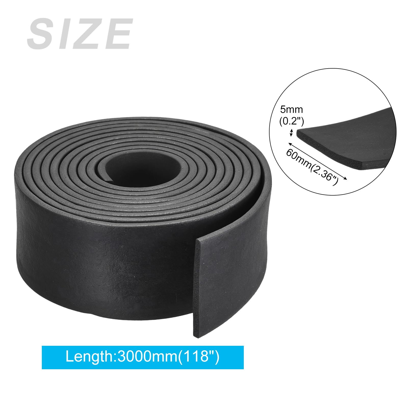 METALLIXITY EPDM Solid Rubber Strips (118.11" L x 2.36" W x 0.2" T) 1Pcs, Rubber Neoprene Seal Strips - Image 2