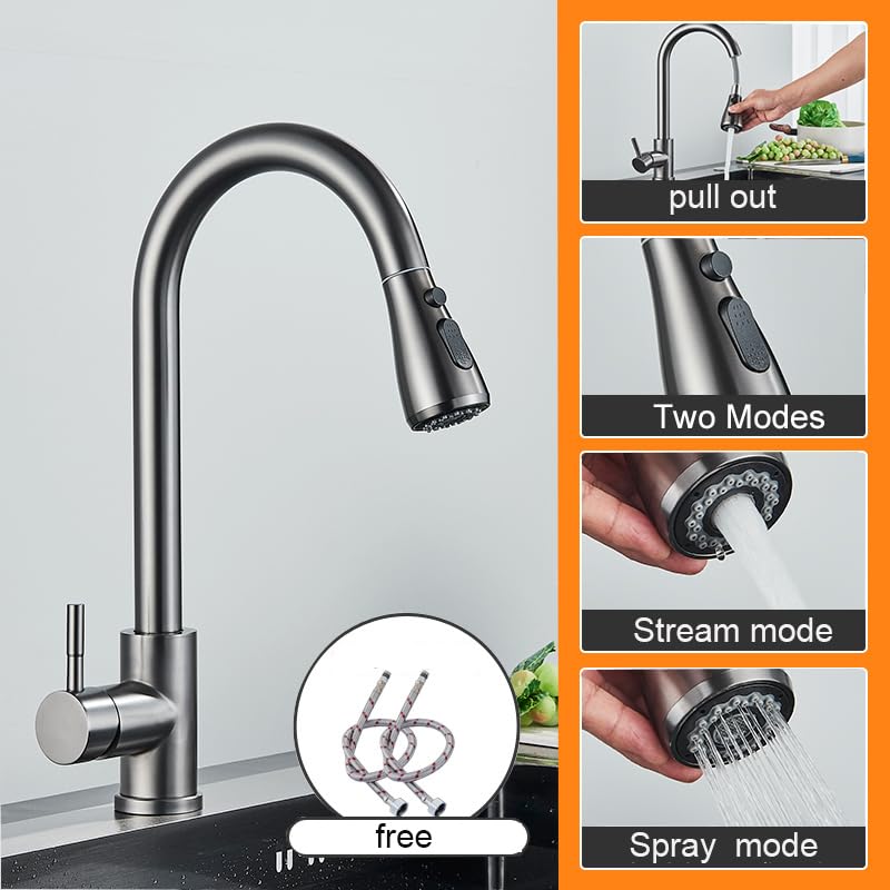 Robinet de cuisine extractible noir mat pour stopper les éclaboussures d'eau