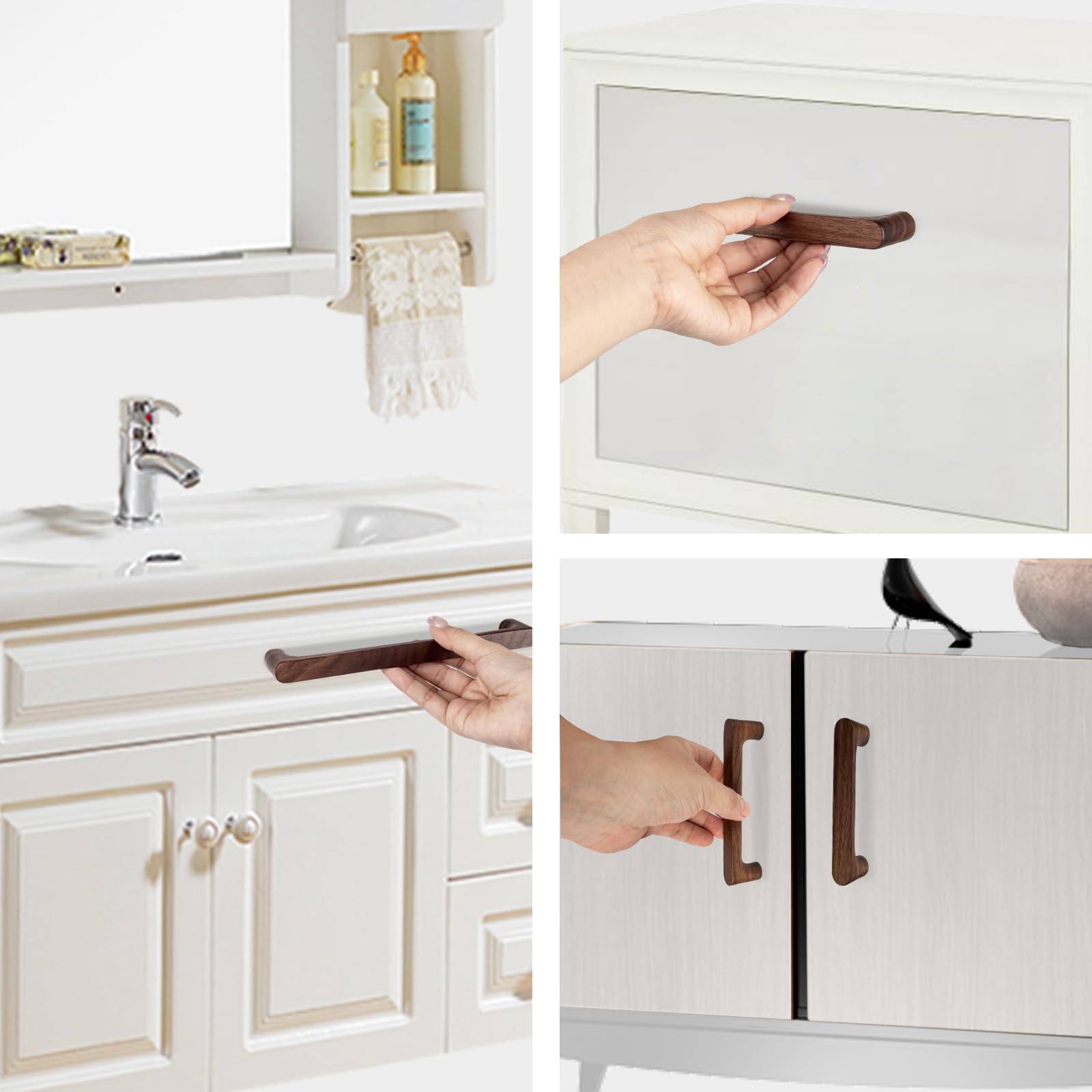 Meuble en Bois Massif Noyer Foncé Couleur Bois Original Simple et Moderne pour Armoire Porte Tiroir Commode (6, 128MM)