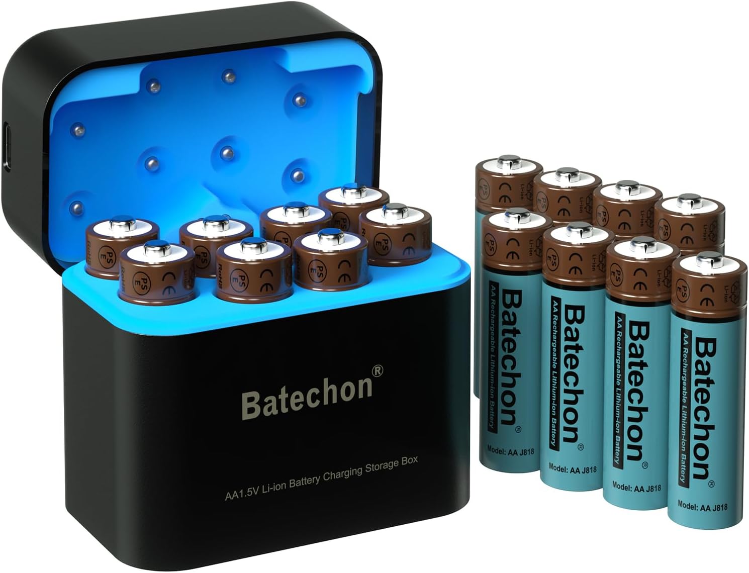 Lithium Battery AA Rechargeable with Charger, 16 Pack 3700mWh 1.5V High Power Rechargeable Lithium AA Batteries, Double A Battery Li-ion up to 2000+ Cycle Times