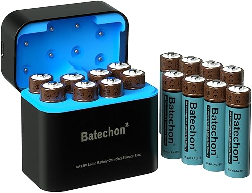 Miniatura 10 de Baterías recargables AA de litio con cargador, paquete de 12 baterías recargables AA de litio de 1.5 V 3700 mWh, batería doble A de larga duración