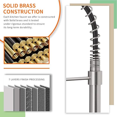 Miniatura 5 de OwOFAN - Grifos de cocina con rociador de latón sólido con níquel de cepillado industrial, de una sola manija, grifo para granja, campamento,