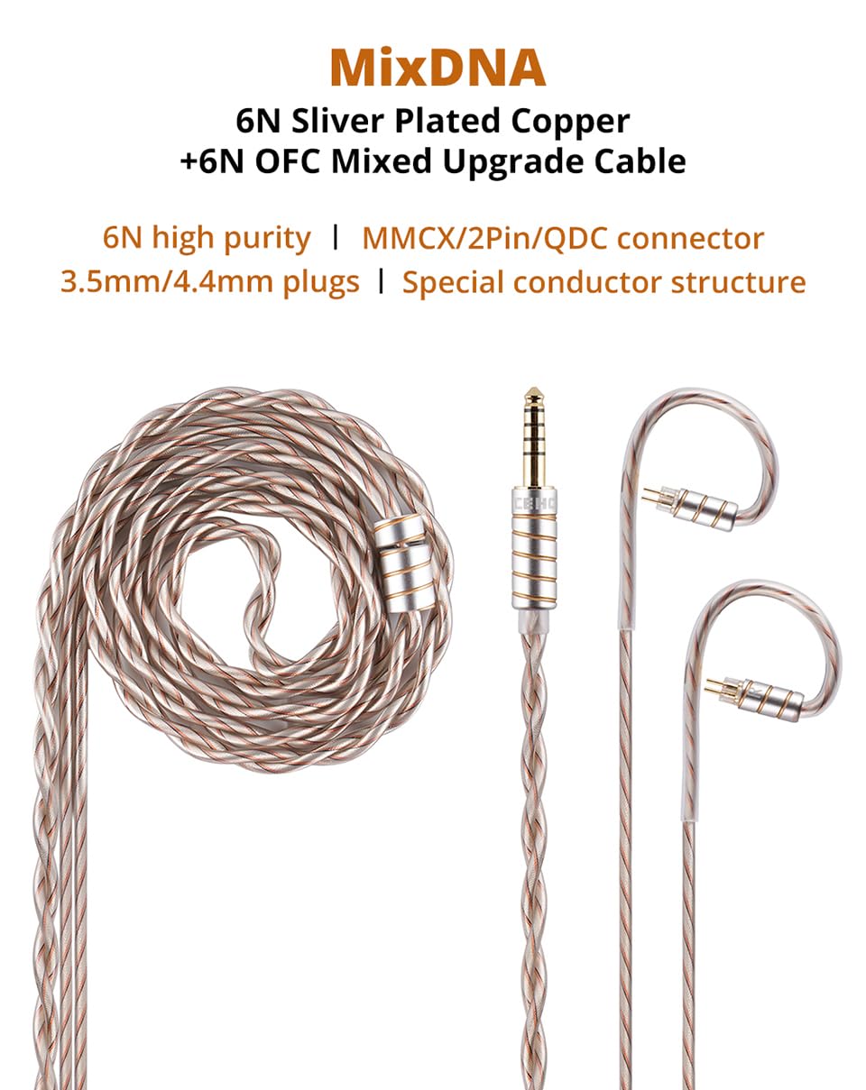 NICEHCK MixDNA IEM Cable, 6N SPC Earbuds Upgrade Cords, OFC Mixed in Ear Monitors Cables for 7hz Zero:2 Orchestra Lite Cadenza Hype4 Supermix4 Que EW300 Earphone Replacement Cord (4.4mm with 2Pin)