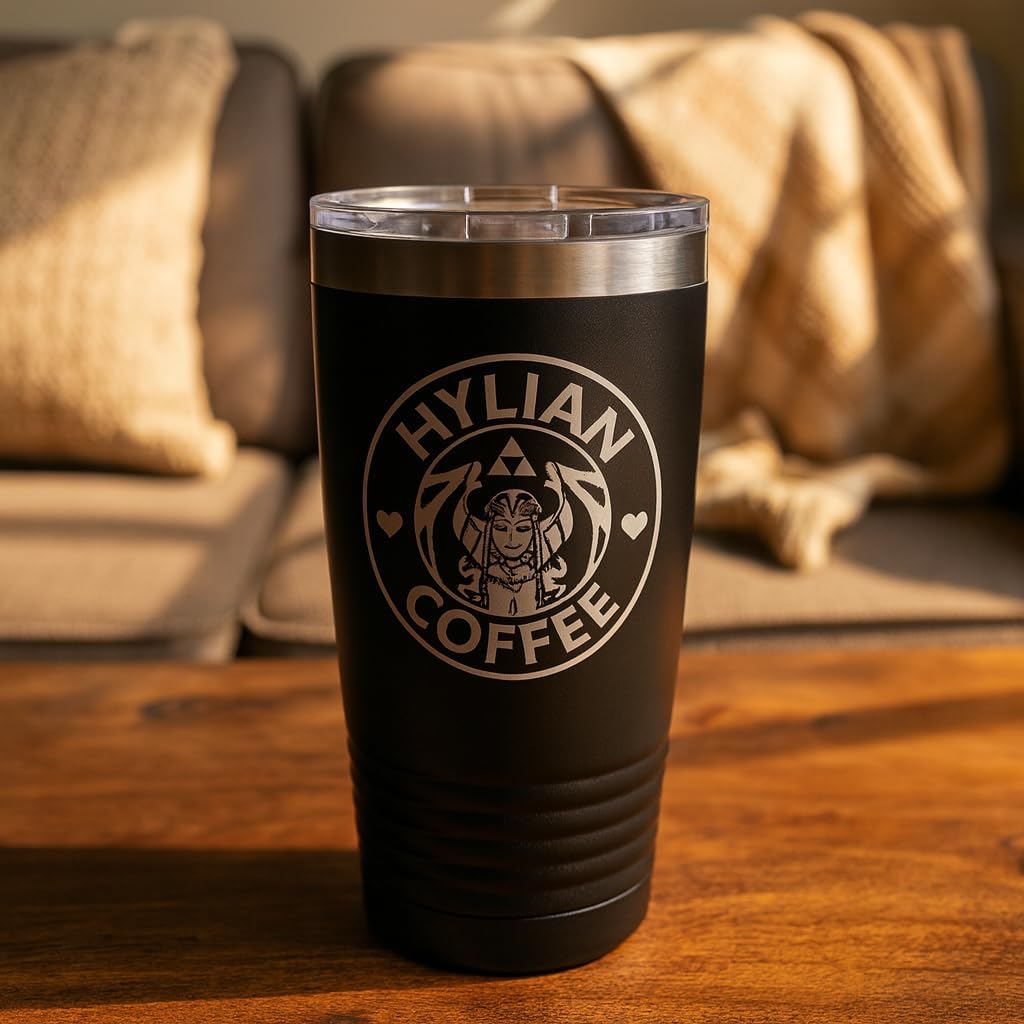 Legendary Hero Warrior Princess Royalty Fantasy Latte Coffee Shop Video Game Parody - 3D Laser Engraved Black Polar Camel 20 oz. Vacuum Insulated Tumbler Mug with Clear Lid (Princess) image 3