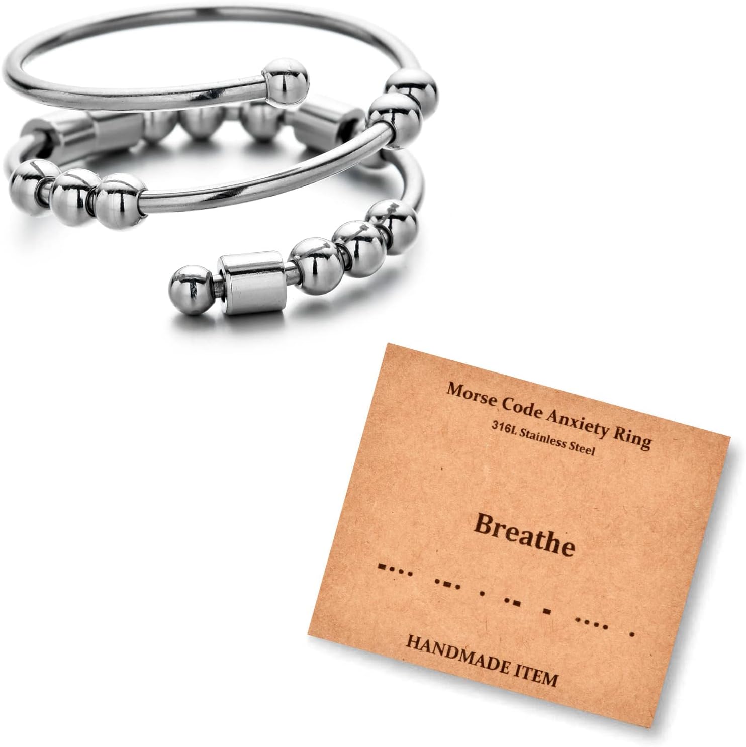 LNIEER Morse Code Rings for Women Men Funny Inspirational Gifts Stainless Steel Fidget Rings for Anxiety Anxiety Ring with Beads Spinner Ring Fidget Ring Message Friendship Gifts Jewelry Birthday Gifts
