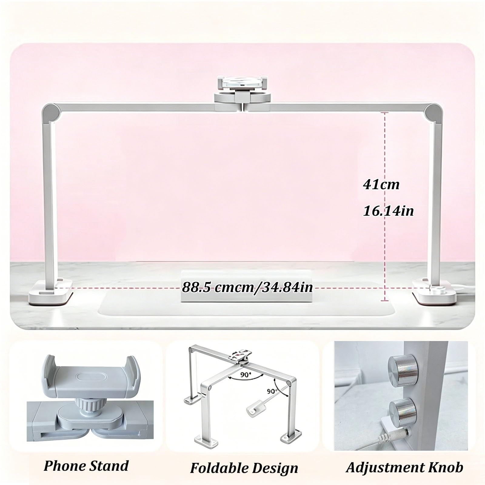Lampada da tavolo professionale per manicure, grande lampada da 86 cm per unghie, pieghevole, per extension ciglia, con supporto per telefono, ideale per manicure, tatuaggi(Black,1 pcs)