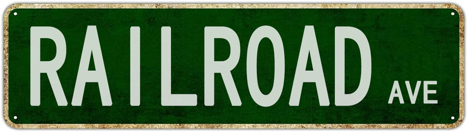 Vintage Metal Wall Sign,Railroad Avenue,4x16 Inch,Green,Aluminum & Tin Sign