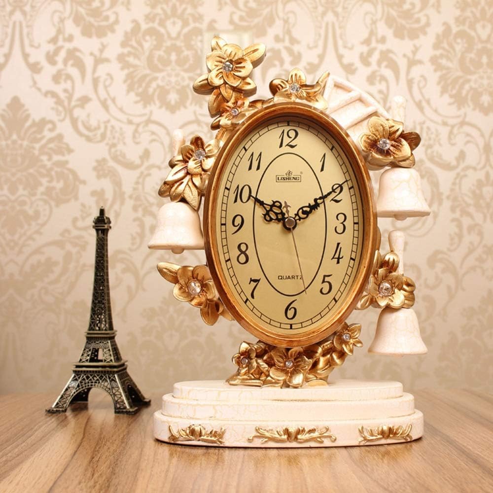 Creative Retro Bell Large European Clocks Living Room Study Silent Clocks (Color : Brass) (White)