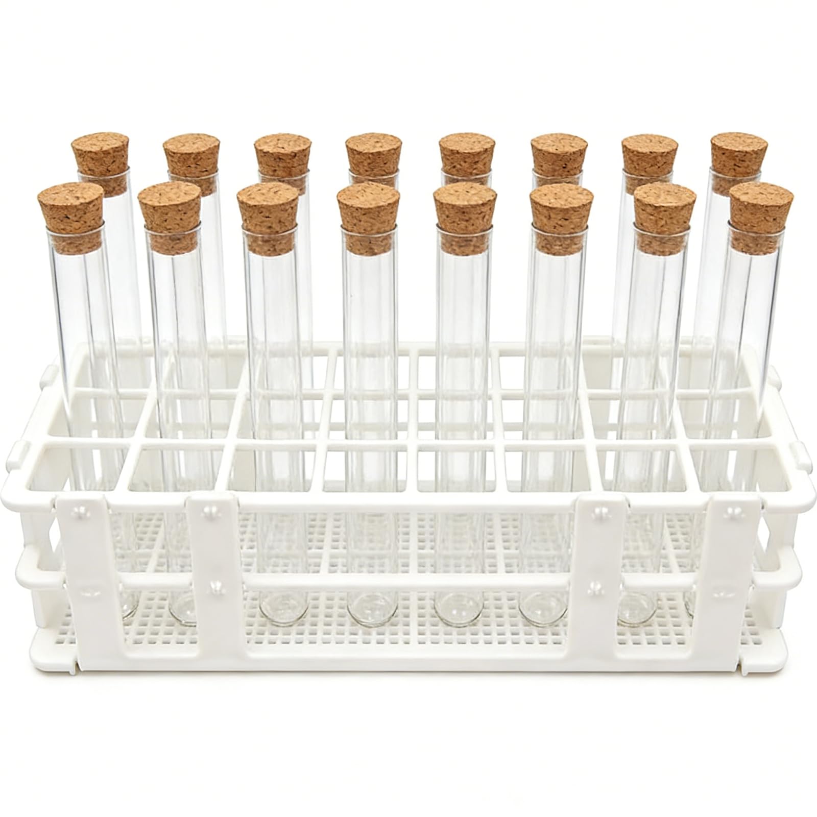 Photo 1 of ?21-Piece Complete Set? Plastic Test Tubes with Corks & Stand, 10ml Tubes for Bath Salts, Party Favors, DIY Crafts, Spice Storage | Shatterproof, Leak-Proof & Reusable