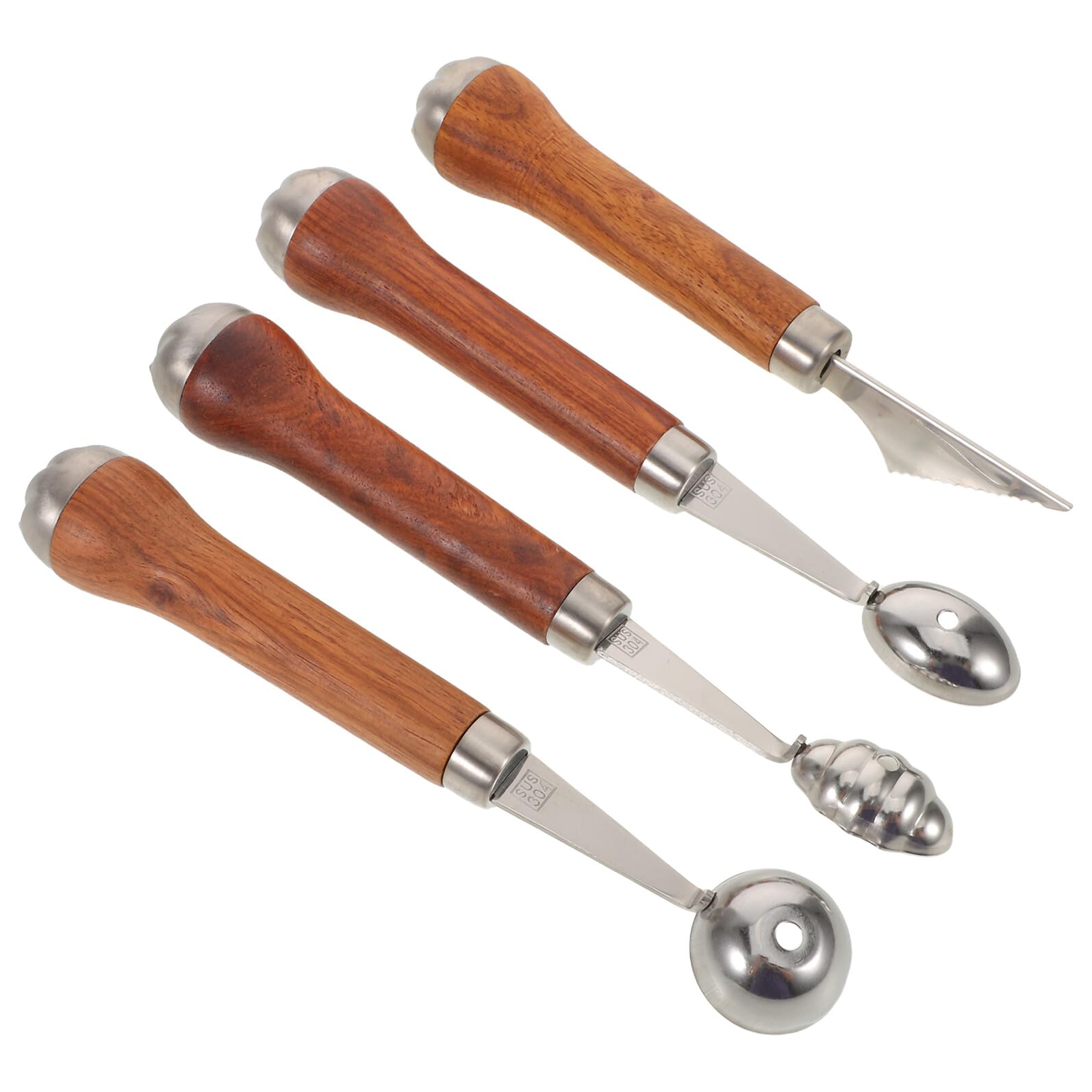 ABOOFAN Kugelausstecher aus Edelstahl und Holz – 4 Stück für Obst und Dessertkugeln mit Ergonomischem Griff