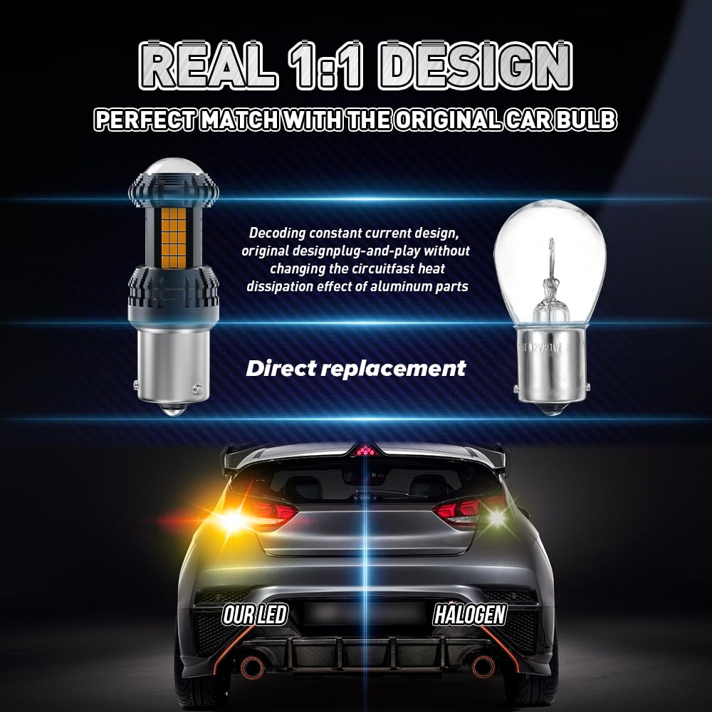 Lampadina LED 1156 BAU15S, Ambra PY21W LED CANBUS senza Errori Anti Hyper Flash 2641A 7507AST con Proiettore per Indicatori di Direzione 28W 12V-24V