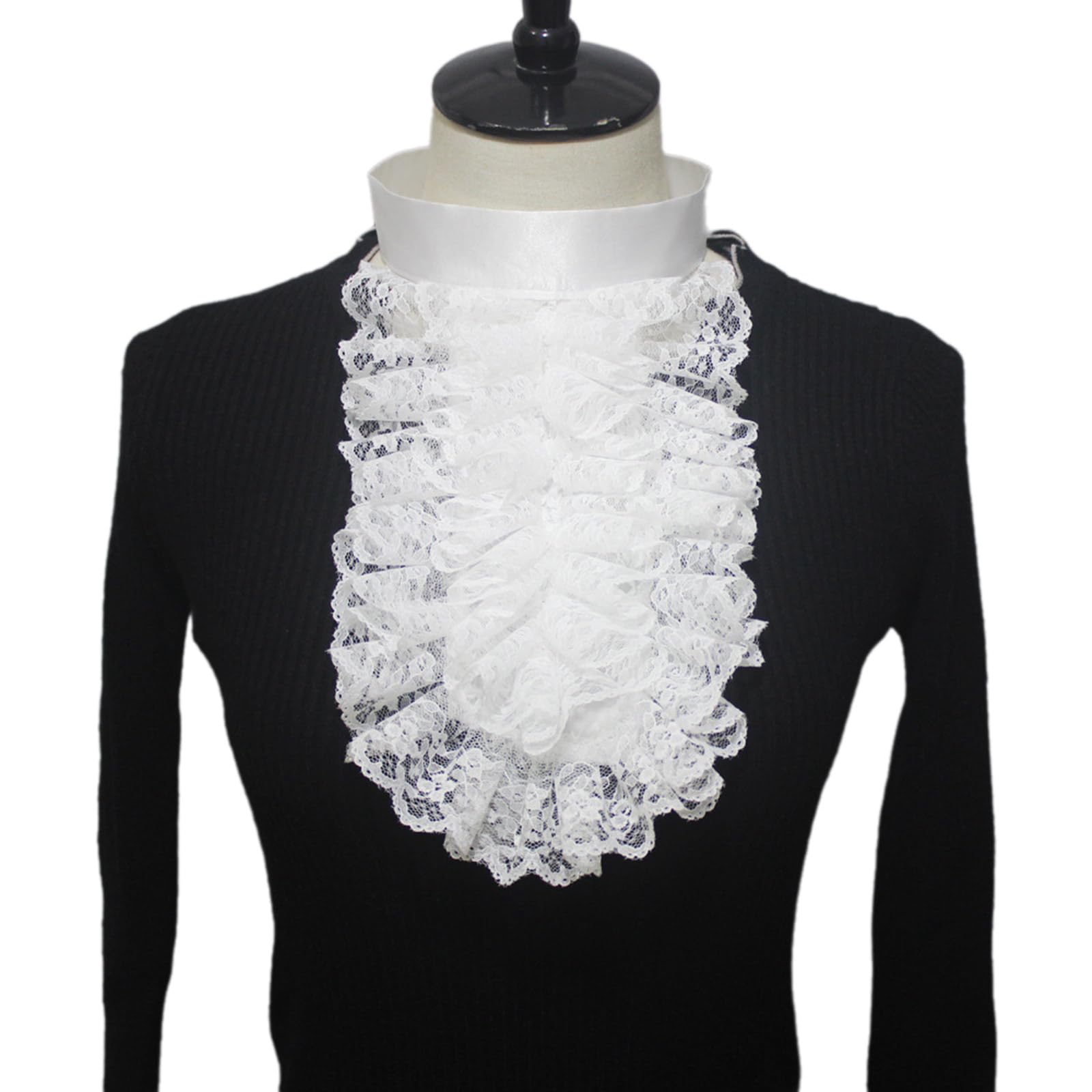 Yuzimei Men's As Picture Shown Neck Tie, Victorians Colonial Ruffle Lace Jabot False Collar Necktie Medieval Costume Shirt Front Detachable Neck Collar