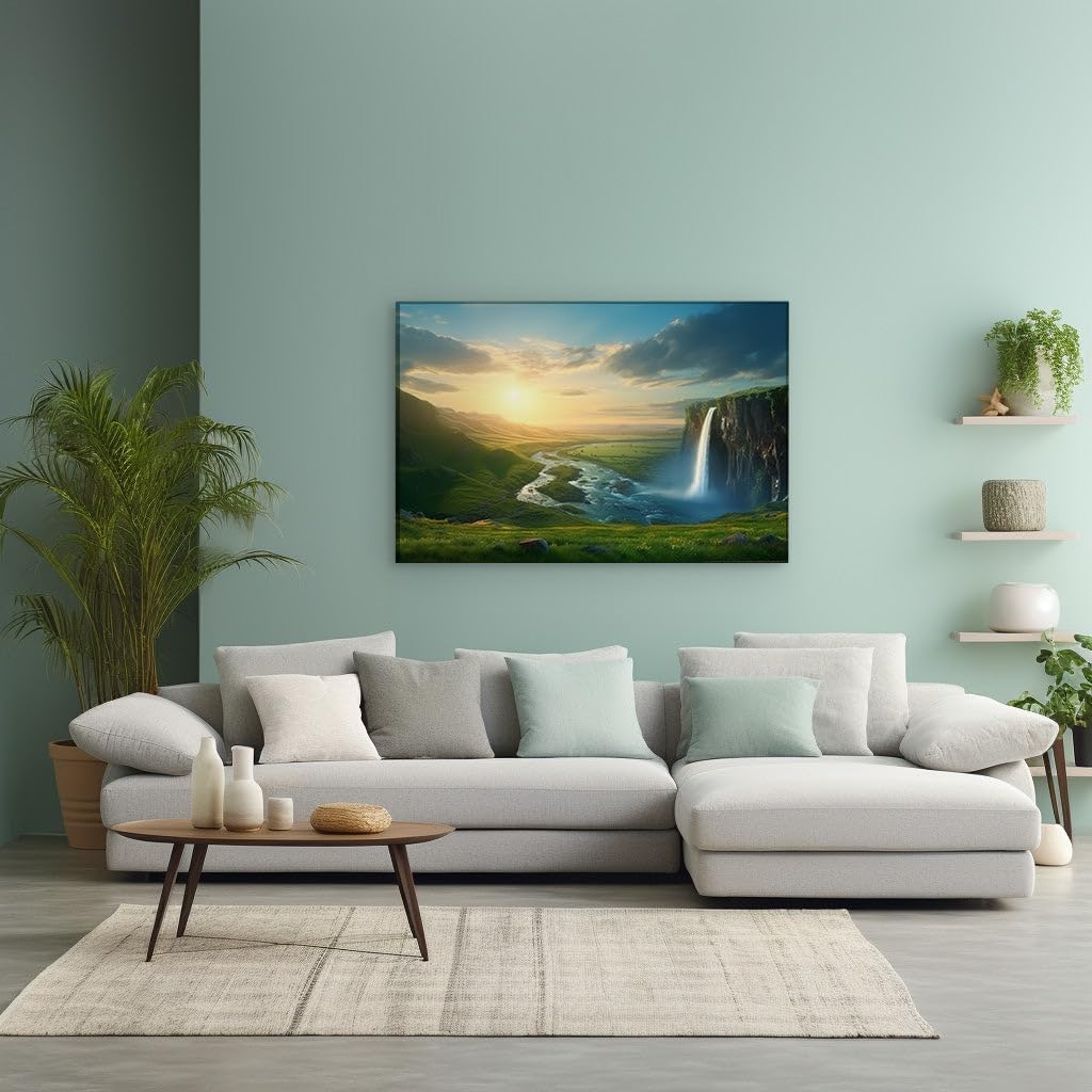 Canvas for Living room. Sunset Serenity: A Digital Ode to Nature's Majestic Peace, 27 x 18 inch Canvas Wall Art - Beach Sunsets And Sunrises - Modern Home Decor