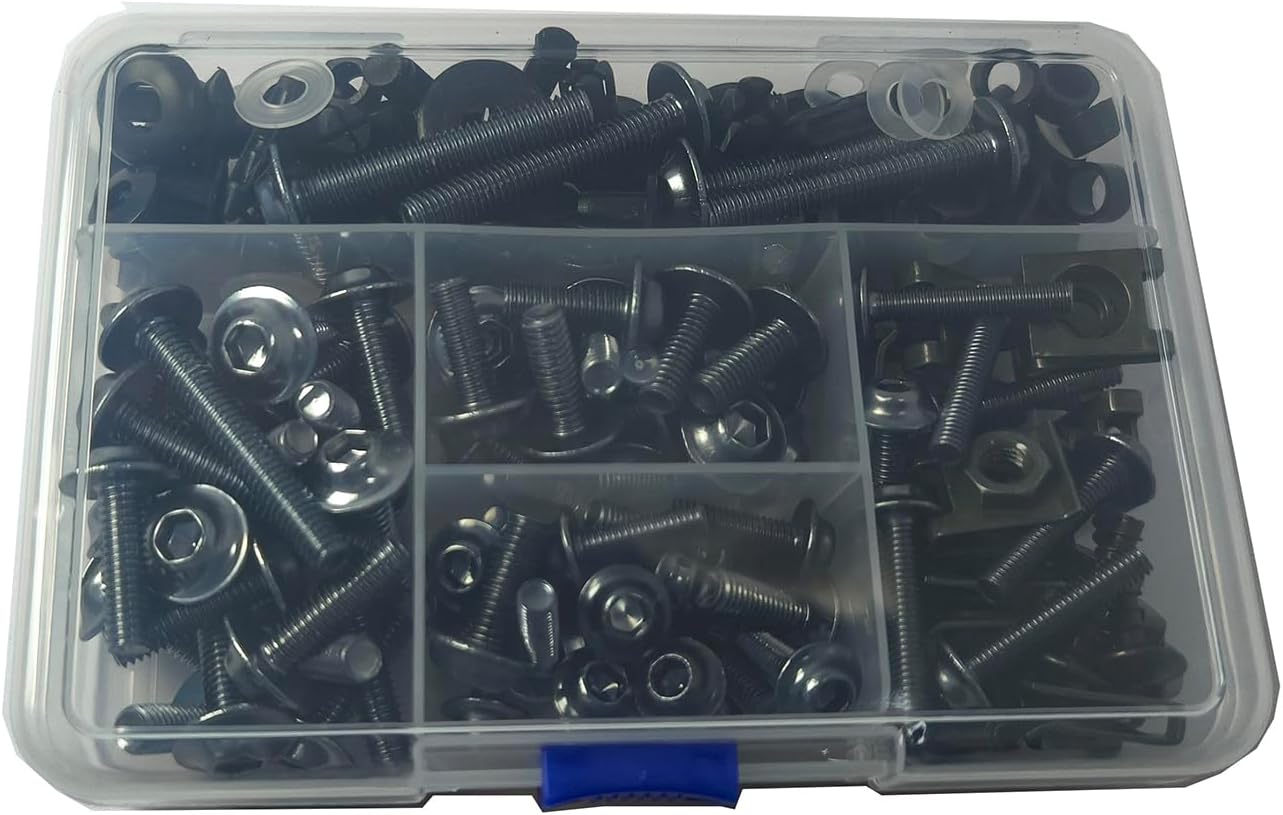 210 PCS Motorcycle Fairing Bolt Kit Screws Aluminum Fasteners Washers Nuts Screws Clips for Yamaha Kawasaki BMW Suzuki Honda Dirt Bike Sportbike Chopper Cafe Racer ATV Scooter(Black)