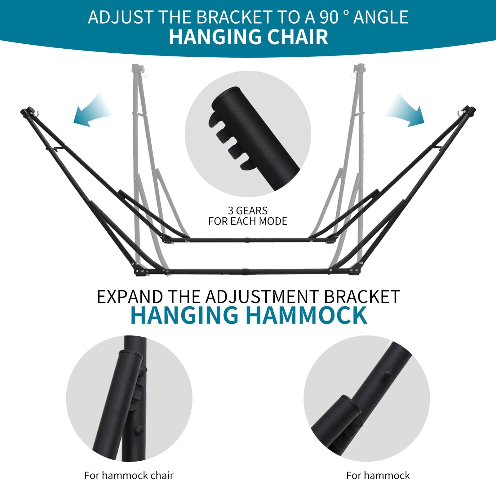 Ensemble de chaises hamac multifonctionnelles avec support pliable, ensemble de chaise hamac portable multifonctionnel pour intérieur et extérieur, charge maximale 200 kg, blanc