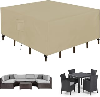 Easy-Going Square Patio Furniture Cover Waterproof Outdoor Dining Table and Chair Cover Anti-UV Outside Sectional Sofa Set Covers (76"L x 76"W x 28"H, Camel)