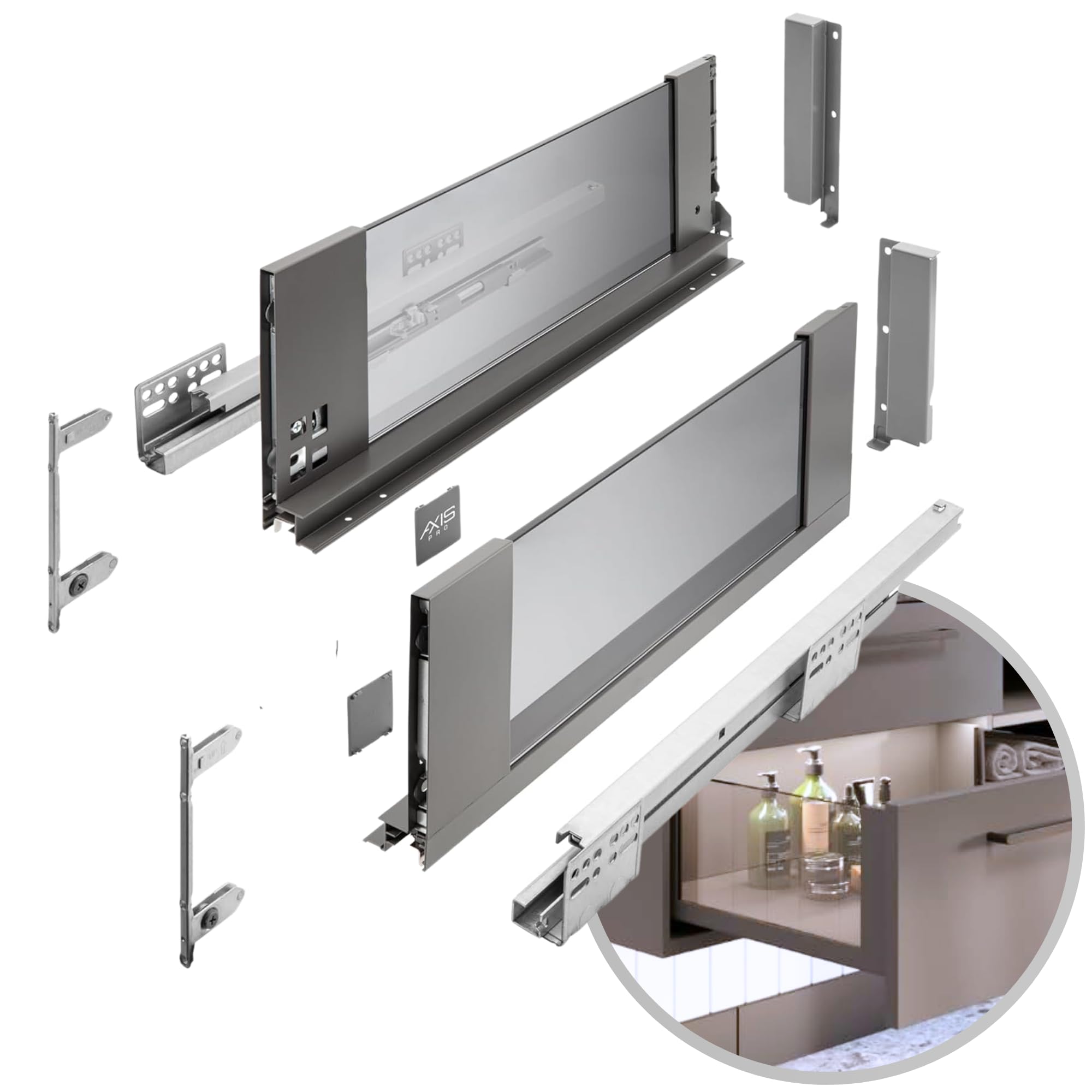 Système de tiroirs AXIS PRO GTV anthracite 167x350 mm avec verre fumé