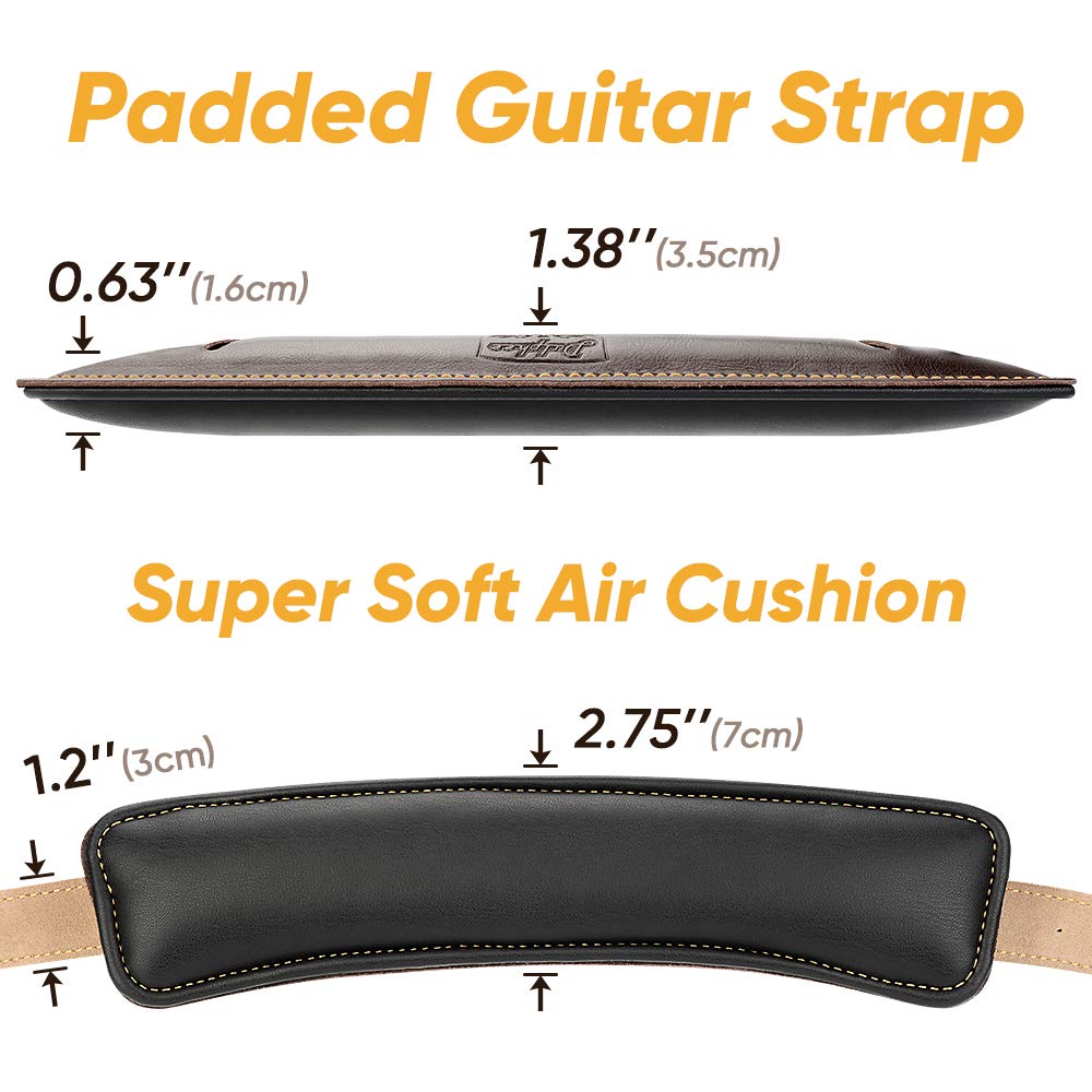 correa de cuero para guitarra de 6,75 cm, correa de hombro acolchada de cuero genuino para guitarra acústica y bajo eléctrico (marrón)