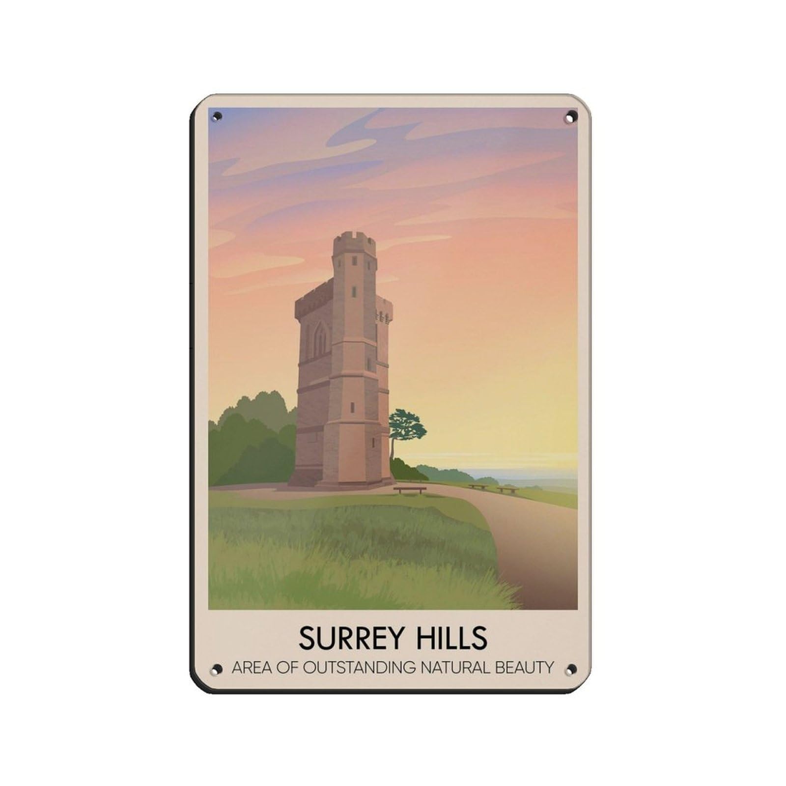 Lxwnze 20L X 30W Cm Surrey Hills Aonb Poster,Leith Hill Travel Tin Sign Vintage Metal Pub Club Cafe Bar Home Wall Art Decoration Poster Retro 8X12inch(20X30cm)