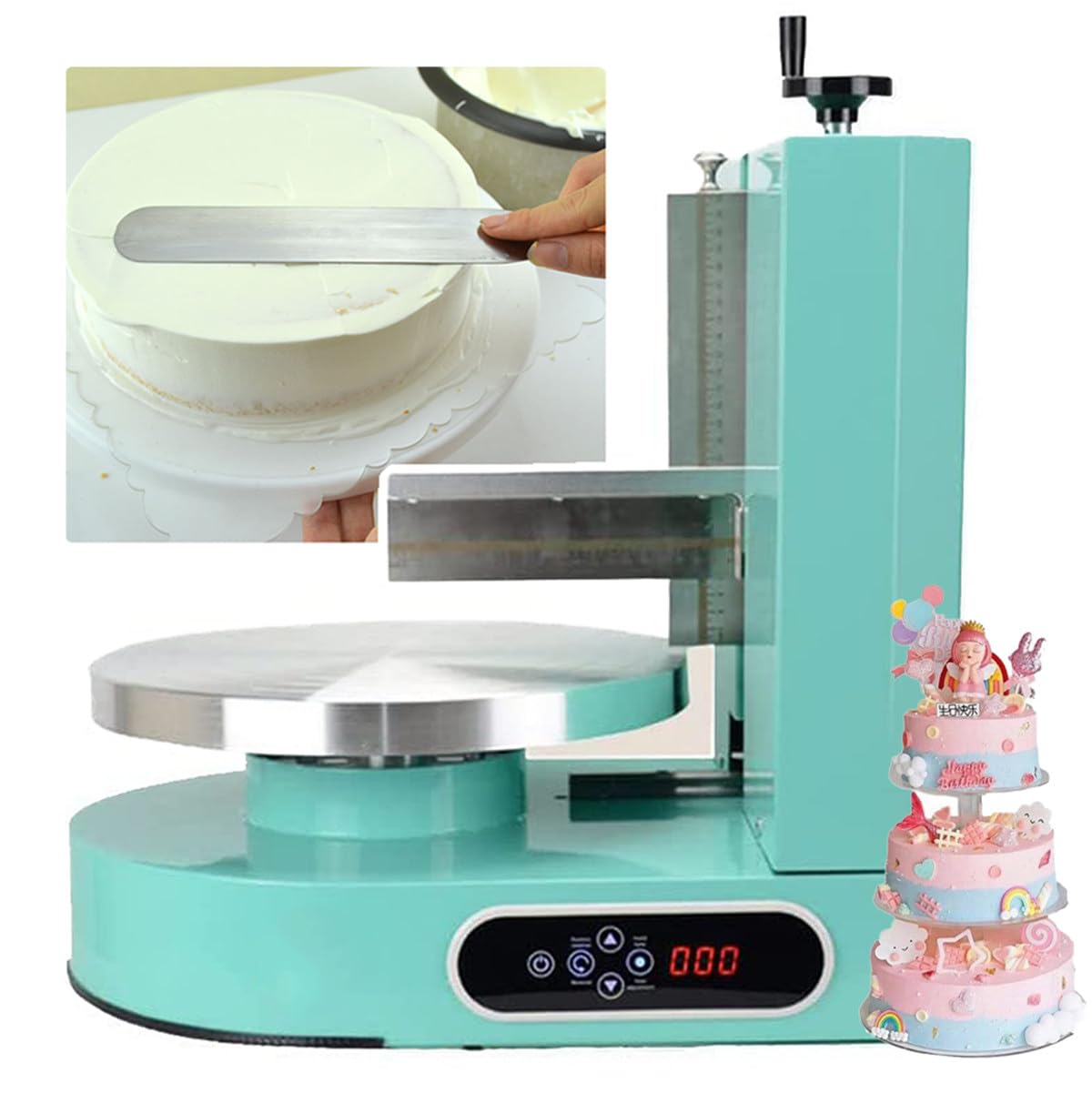 Máquina Eléctrica para Decorar Pasteles 200W - Alisadora Automática de Crema de Mantequilla para Tartas de 4 a 12 Pulgadas - Equipo Comercial para Glaseado y Cobertura Green