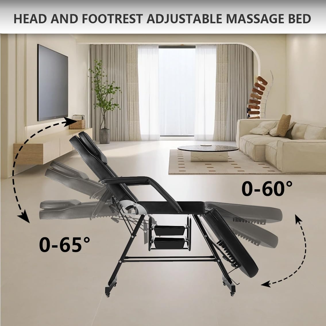 Facial Chair with Wheels and 10X Magnifying Floor Lamp Esthetician Light 73inch Tattoo Chair with Stool Adjustable Tattoo Bed for Artist Facial Bed for Spa Beauty Black