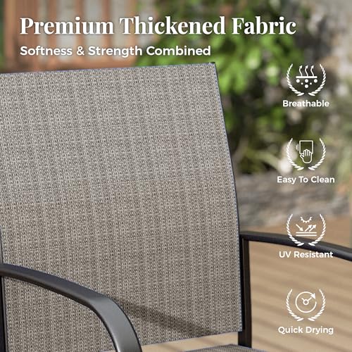 Image of MIXPATIO Patio Table and Chairs Set, Outdoor Dining Set for 6 with Brown Chairs and Teak Color Tabletop Outdoor Dining Table, 7-Piece Patio Furniture Set for Deck Backyard Lawn