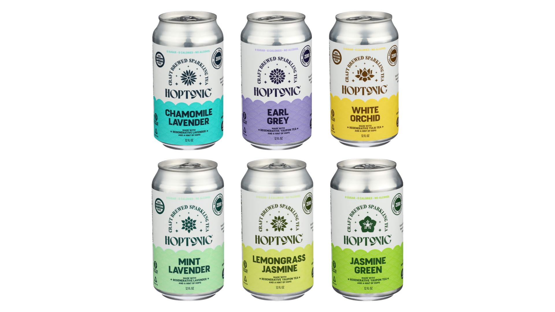 Generic Hoptonic Sparkling Tea Bundle - Mint Lavender, Early Grey, White Orchid, Chamomile Lavender, Lemongrass Jasmine, and Jasmine Green - Refreshing Beverages - 12 fl oz x 6 Pack
