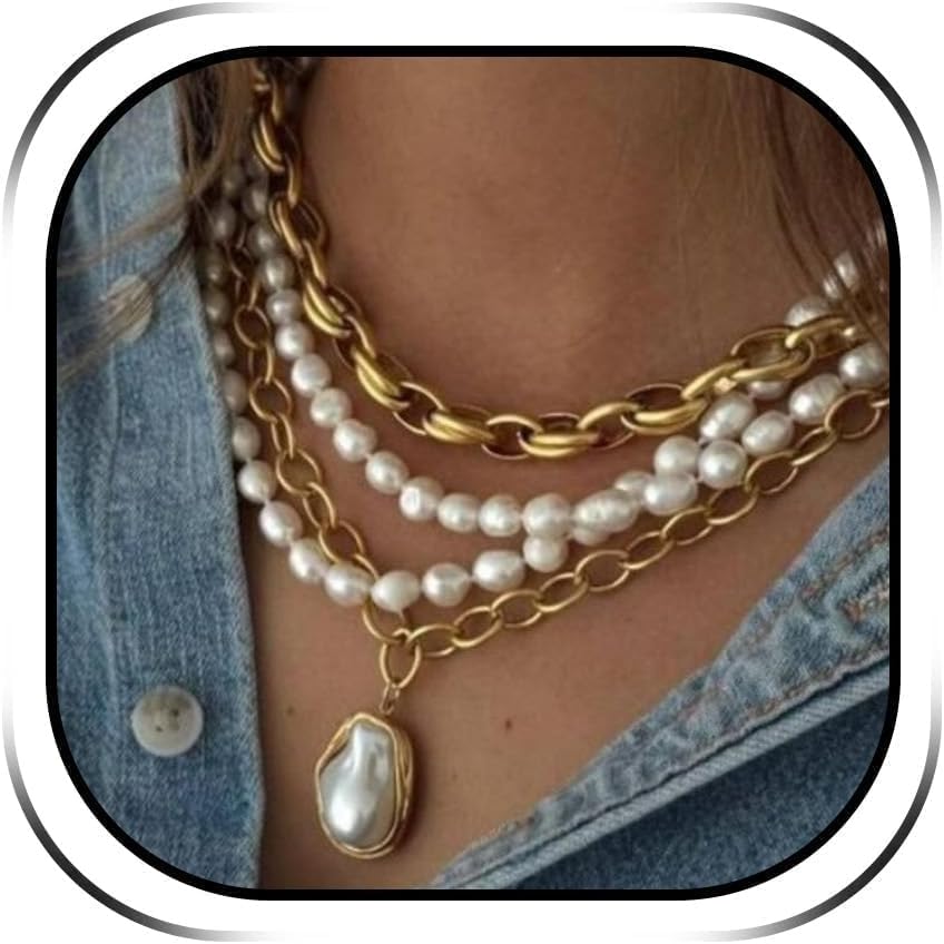 Chunky Layered Necklace for Women Baroque Pearl Jewelry Gift