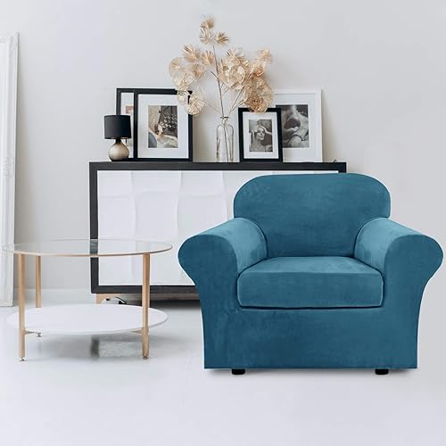 Miniatura 6 de Funda elástica de terciopelo para sofá de 2 piezas, funda de sofá individual, protector de muebles para sofá de 1 cojín con parte inferior elástica