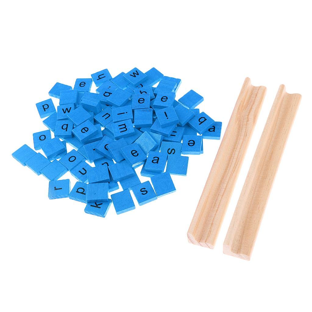 Hisxrcal 100 Pieces Wooden Alphabet Spelling Tiles Mix Lowercase Letters for Crafts Scrapbook Game, Blue, as described