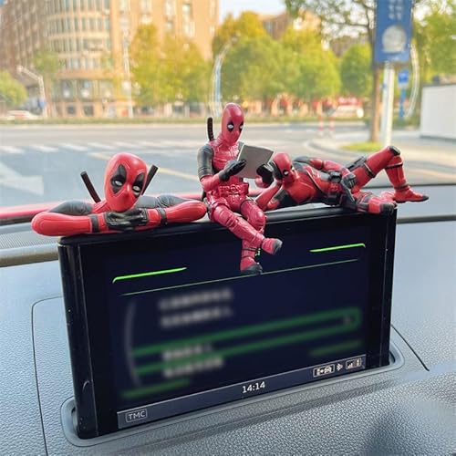 Funny Anime Car Pendant Reading Deadpool Ornaments Auto Rearview Mirror Decoration Car Accessories Christmas Gifts Car Interior Decor (Three Piece Set) #TOP2