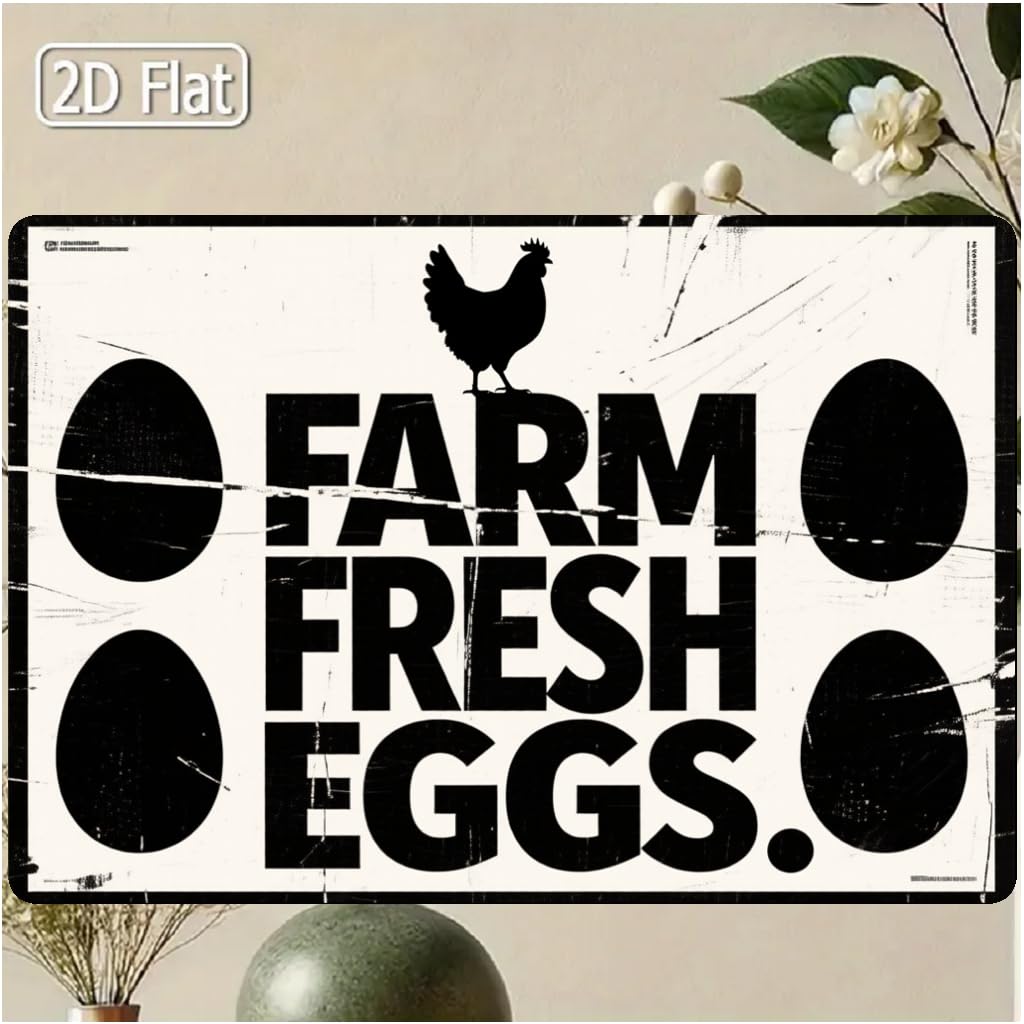 Farm Fresh Eggs Chicken Decor Tin Sign, 12x8 Inch