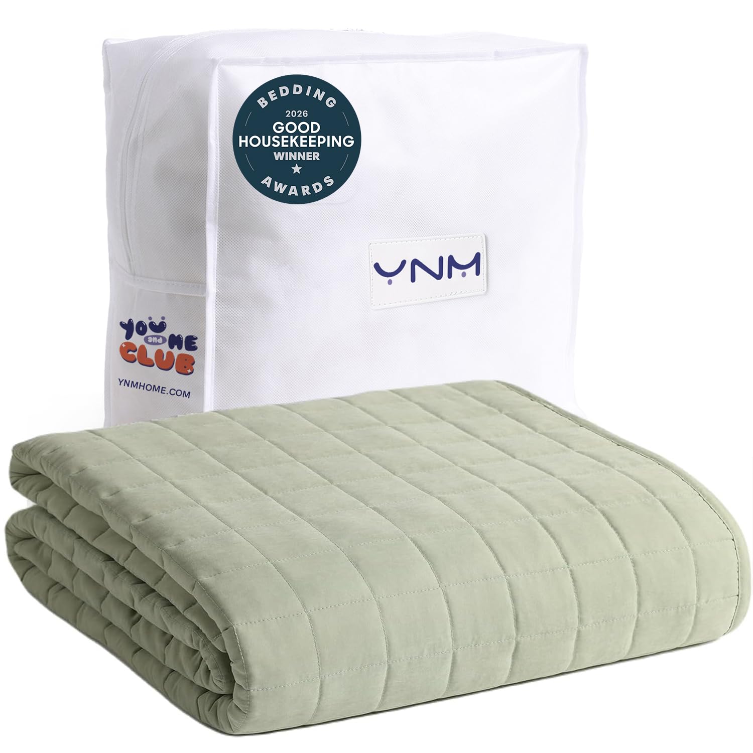 YnM Exclusive 30lbs Weighted Blanket, Extra Heavy Cotton/Polyester Bed Blanket for Two Persons, Ideal for Queen or King Bed (88x104 Inches, 30 Pounds, Avocado/White Reversible)