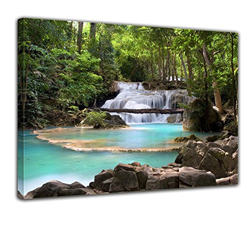 Bilderdepot24 Cuadros en Lienzo Cascada en el Bosque 80x60cm - Enmarcado Listo Bastidor Imagen. Directamente Desde el Fabricante