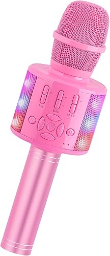 Amazmic - Micrófono de karaoke para niñas, juguete con luces para niñas pequeñas, regalo de cumpleaños para niñas y niños de 3 a 10 años y hasta