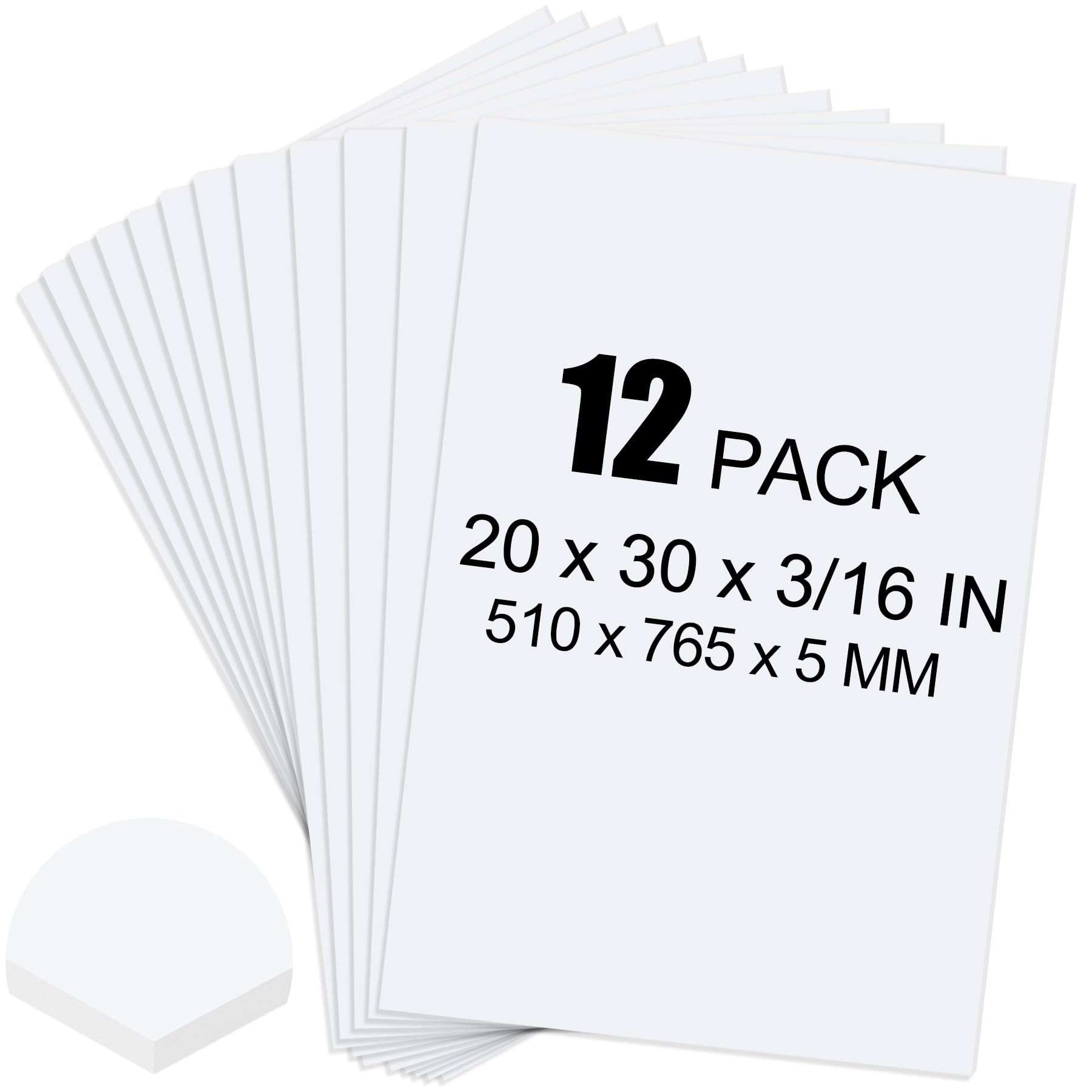 ToLanbbt 12 Pack White Foam Board, 20 x 30 x 3/16" Thick Foam Core Acid Free Poster Foamboard for Art Craft Projects, Painting, Displaying, Signage, Wedding, School