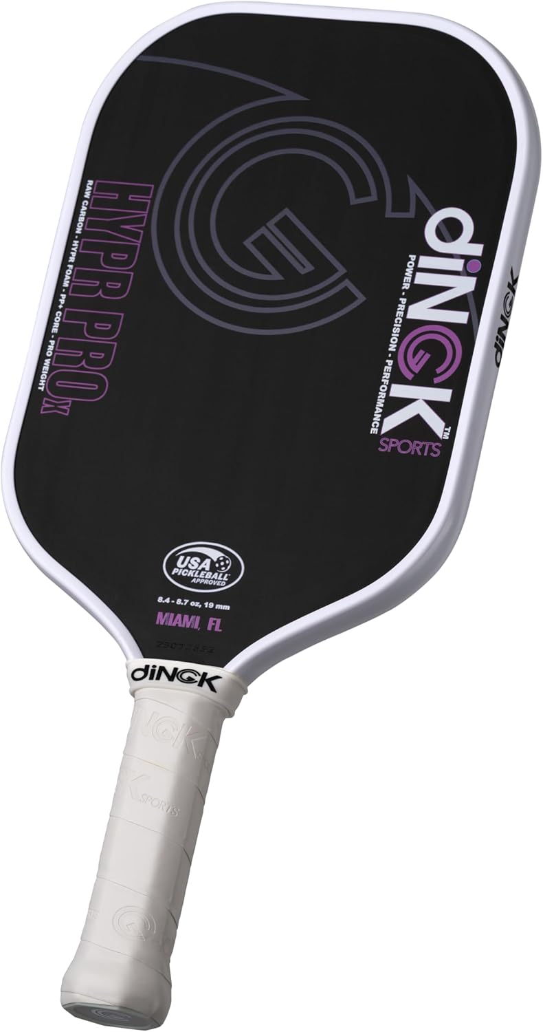 Hypr Pro X Pink Pickleball Paddle, T700 Carbon Fiber Grit Surface for Spin, 16MM Honeycomb Poly-Core with Hyper Foam Filler for Control & Power, 8.4-8.7 oz Pro Weight, USAPA Approved, 16.5” x 7.5”